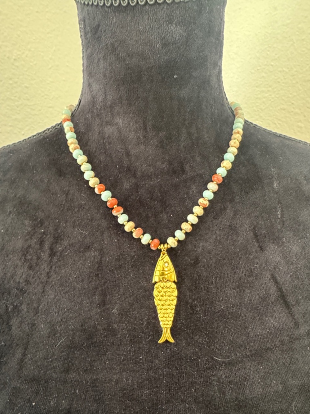 Gold Fish Pendant Beaded Necklace - Multicolor! Most insane piece in person - Picture 7 of 9